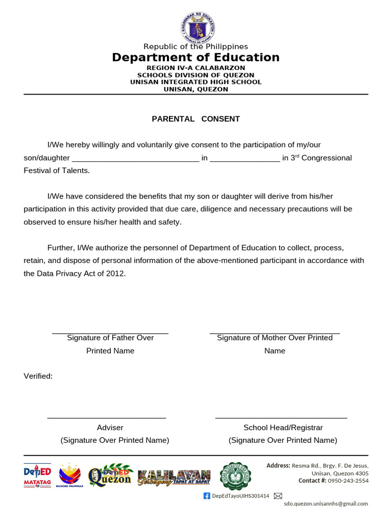 Parental Consent for Festival Participation | PDF