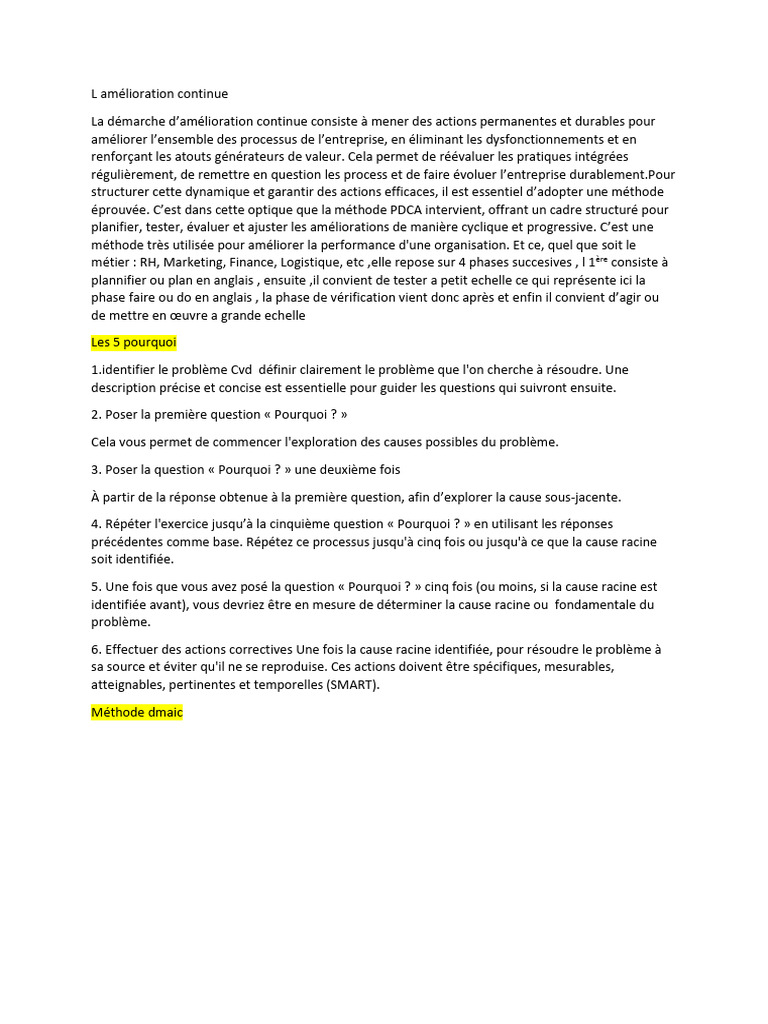 Amélioration Continue : Méthodes et Outils | PDF