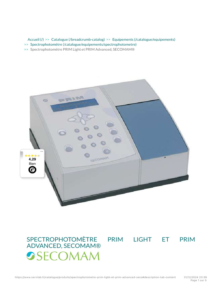 Spectrophotomètre PRIM Light SECOMAM | PDF