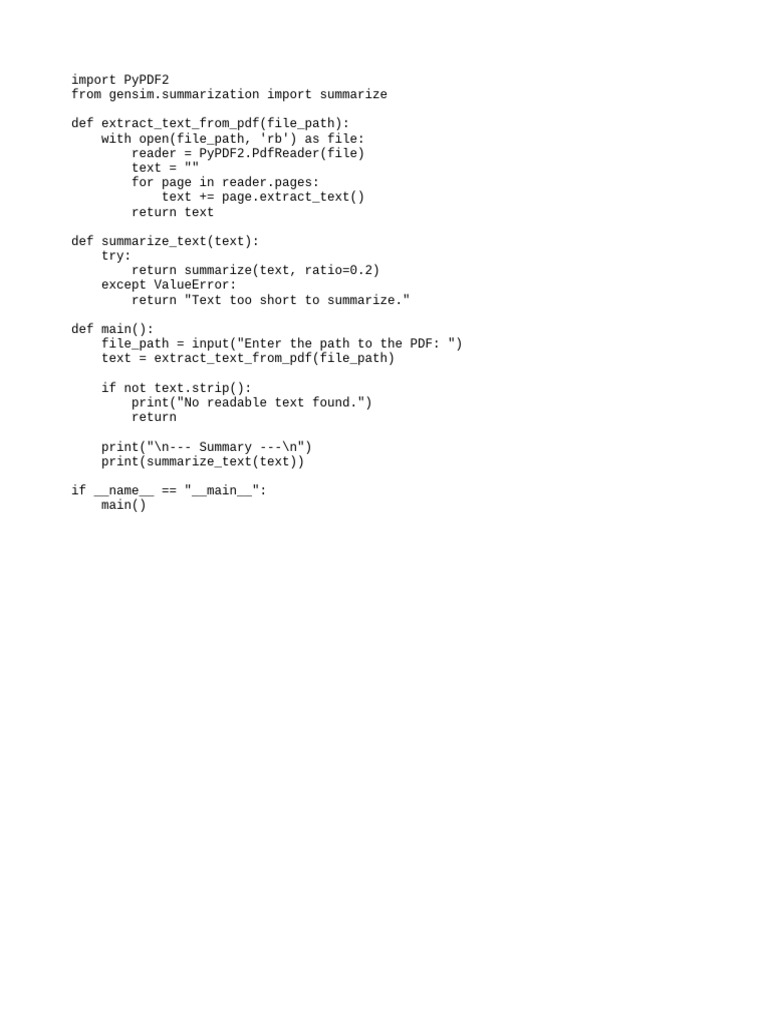 PDF Text Extraction and Summarization | PDF