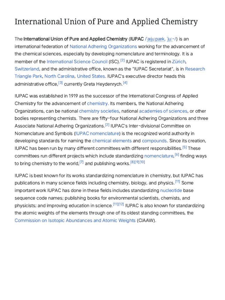 International Union of Pure and Applied Chemistry - Wikipedia | PDF ...