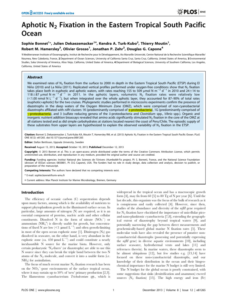 Aphotic N2 Fixation in The Eastern Tropical South Pacific Ocean. | PDF ...