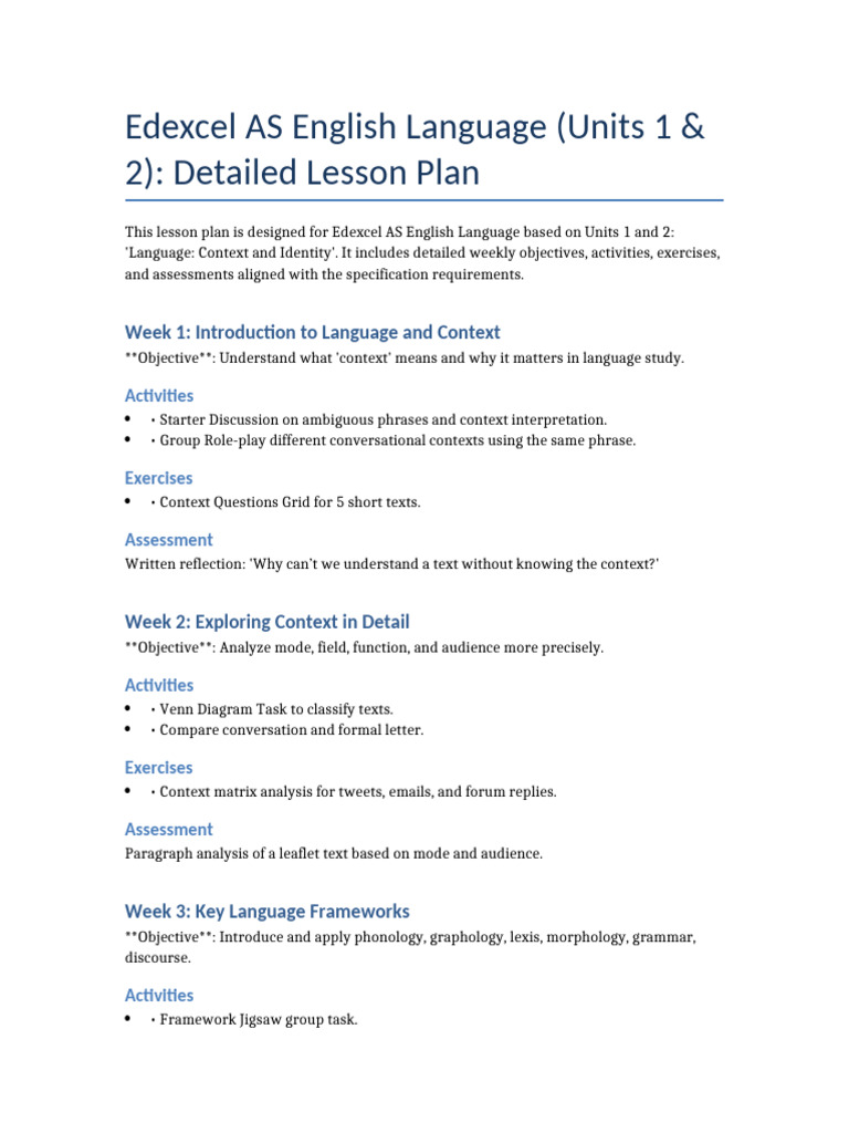 Edexcel AS English Language Lesson Plan | PDF | Semantics | Linguistics