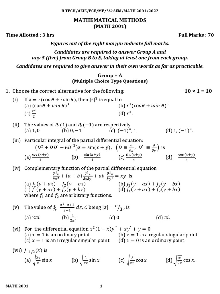 Mathematical Methods Exam Guide | PDF | Fourier Transform | Complex ...
