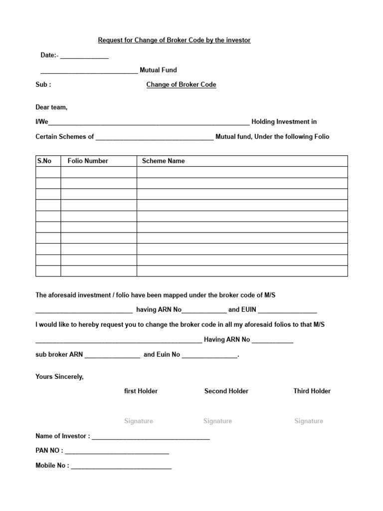 Change of Broker Code Request Form | PDF