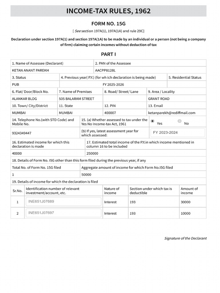 Form 15 G | PDF