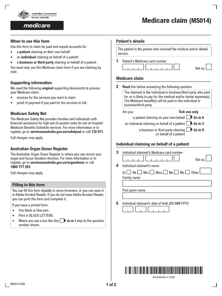 Medicare Claim Form MS014 Instructions | PDF | Organ Donation