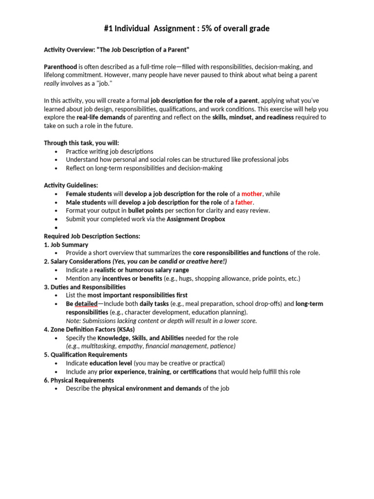 Job Description for Parenthood Role | PDF