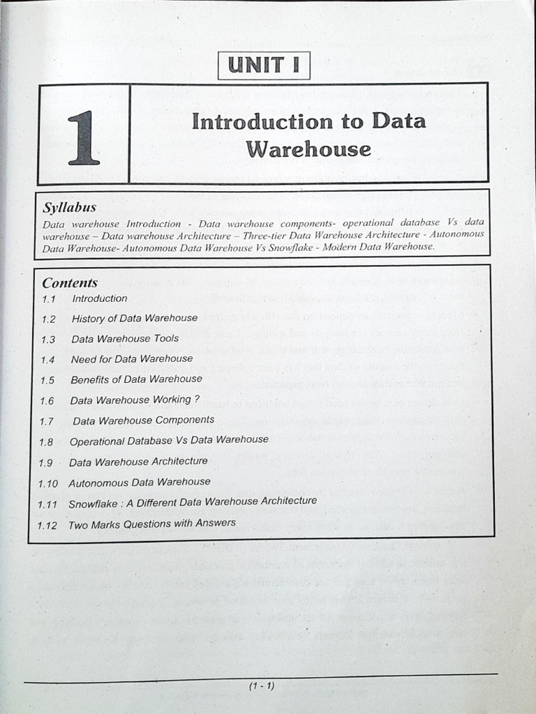 Dataware House Unit-1 | PDF