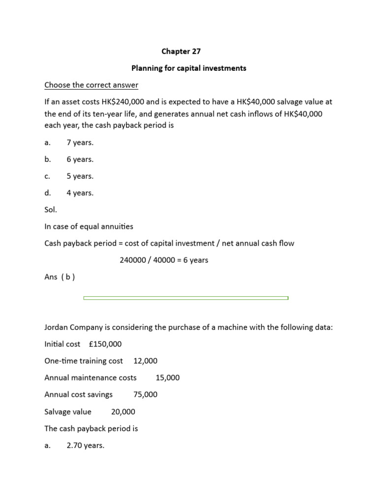 Capital Investment Payback Analysis | PDF | Net Present Value | Present ...