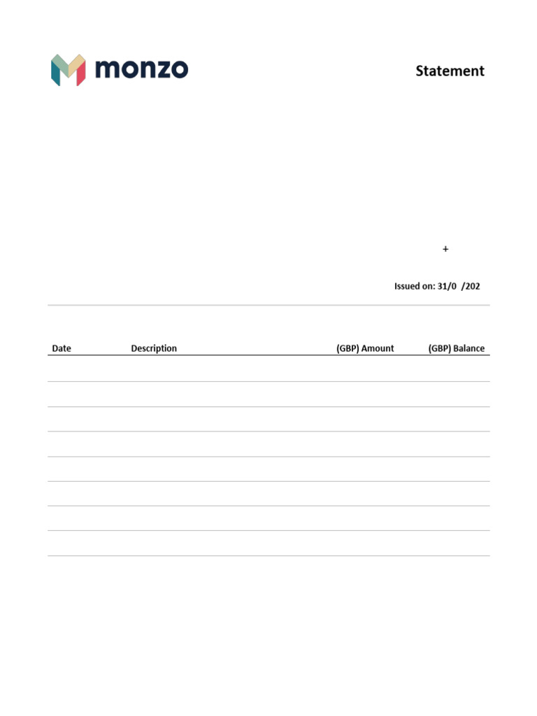 Monzo Savings Pot Statement Summary | PDF