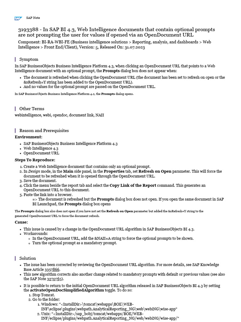 Web Intelligence Optional Prompts Issue in BI 4.3 | PDF | System ...