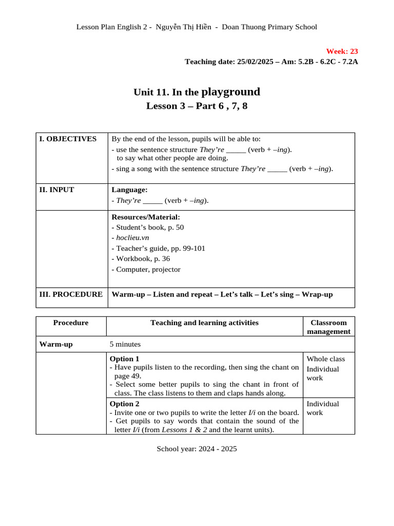 English 2 Lesson Plan: Playground Activities | PDF | Lesson Plan ...