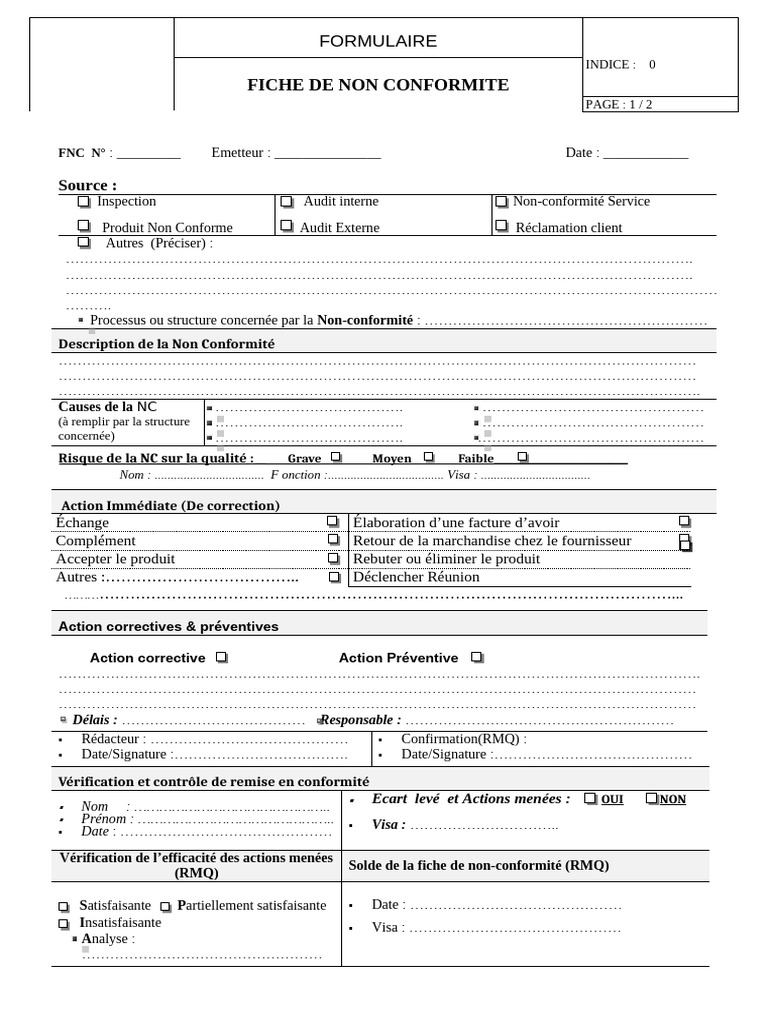 Fiche de Non-Conformité : Modèle et Guide | PDF | Business