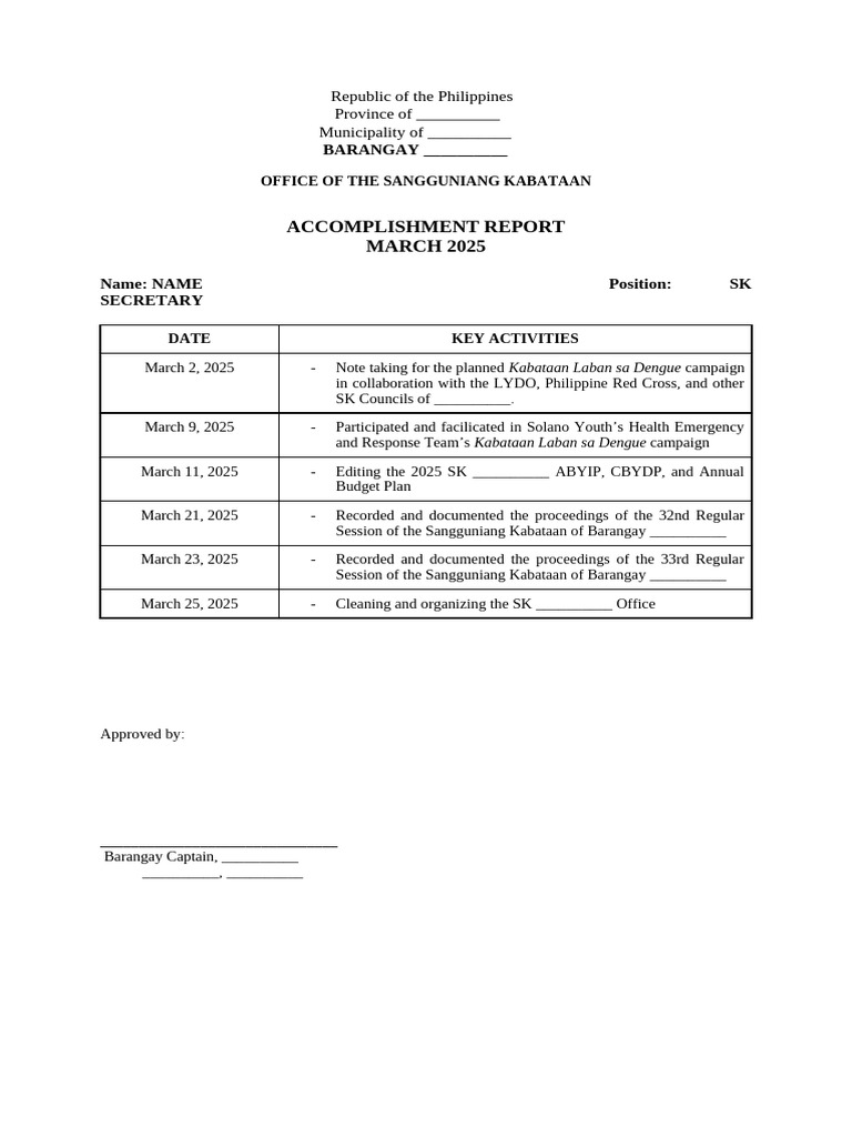 SK Accomplishment Report March 2025 | PDF