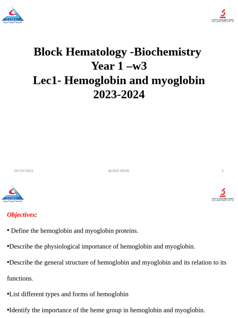 Hemoglobin and Myoglobin Overview | PDF | Hemoglobin | Biomolecules