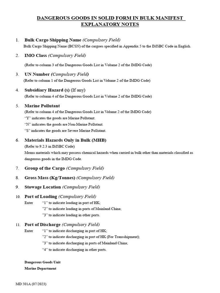 Dangerous Goods Bulk Manifest Guide | PDF
