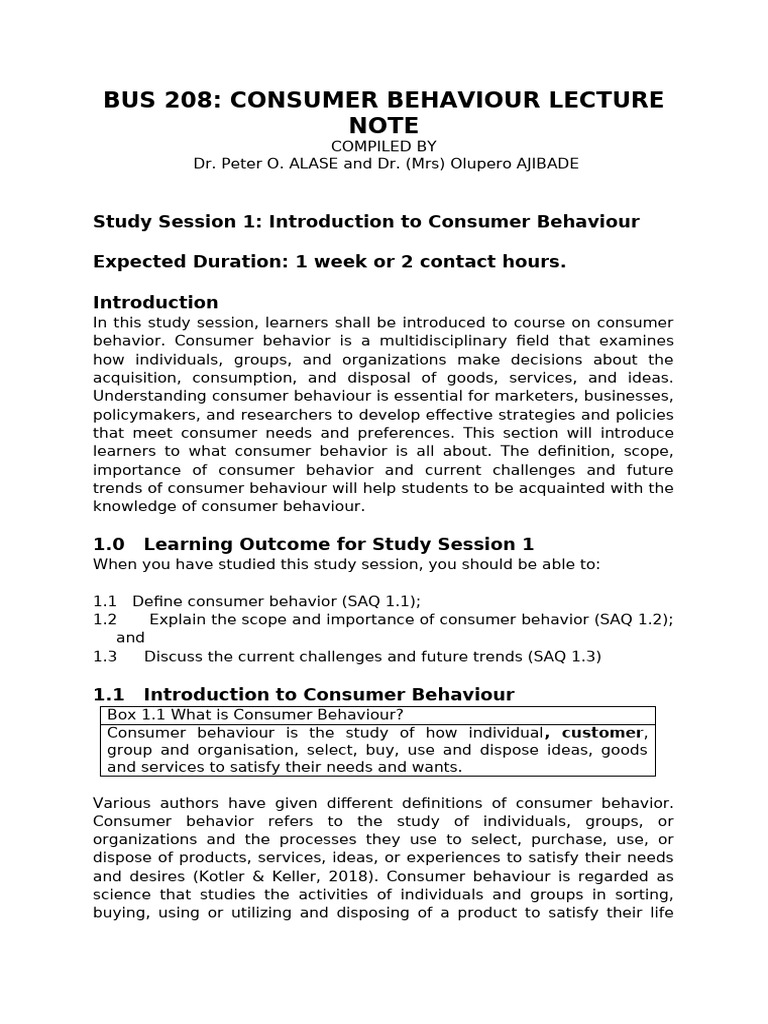 Introduction to Consumer Behaviour Study | PDF | Consumer Behaviour ...