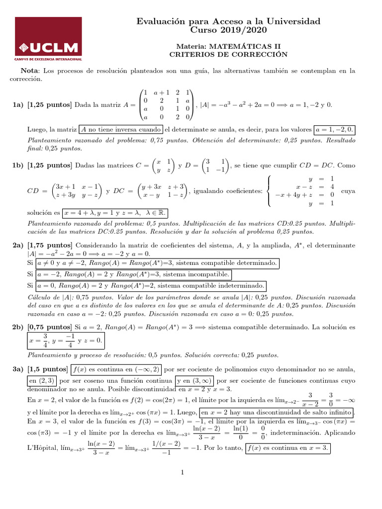 Evaluación Matemáticas II Universidad 2020 | PDF | Matriz (Matemáticas ...