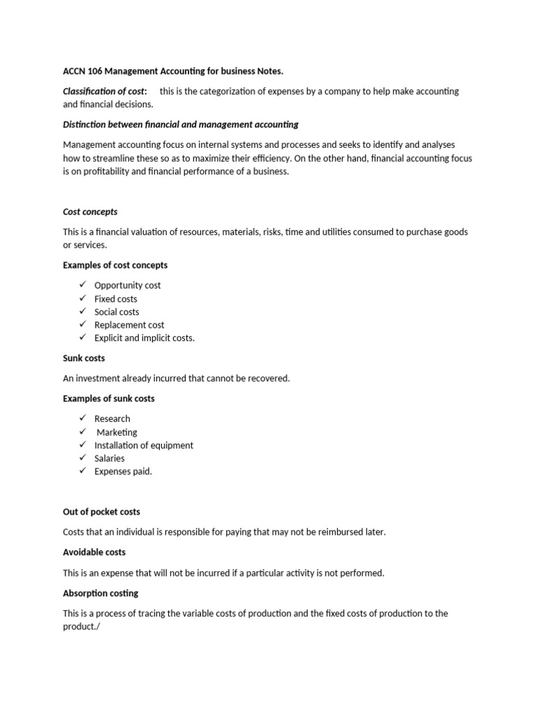 Management Accounting Cost Concepts Explained | PDF