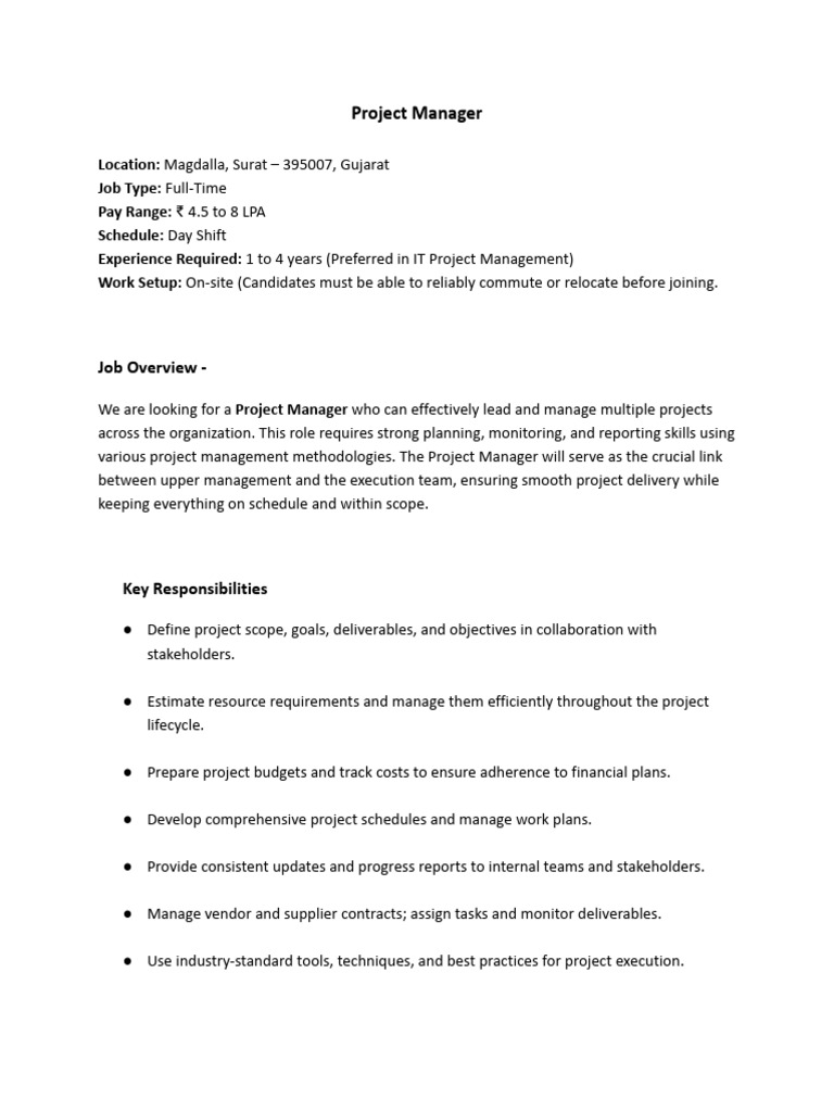 Project Manager Job Opening in Surat | PDF | Project Management | Business