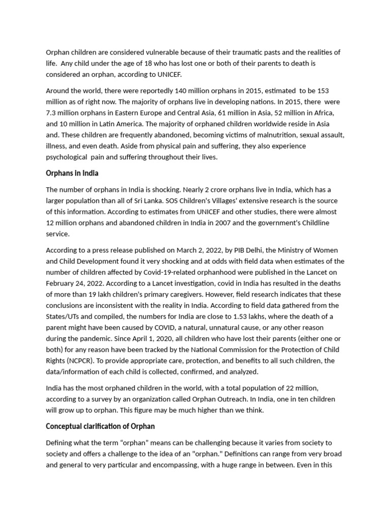 Understanding Orphanhood: Global Insights | PDF | Grief | Psychological ...
