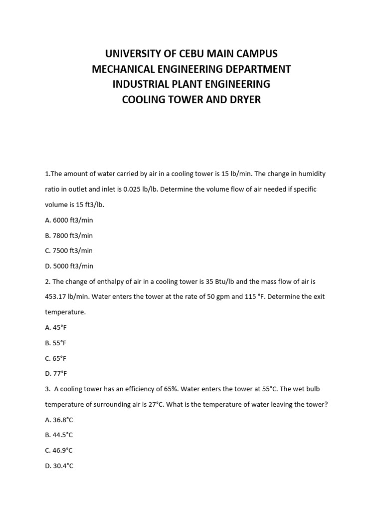 Cooling Tower and Dryer Calculations | PDF | Humidity | Clothes Dryer