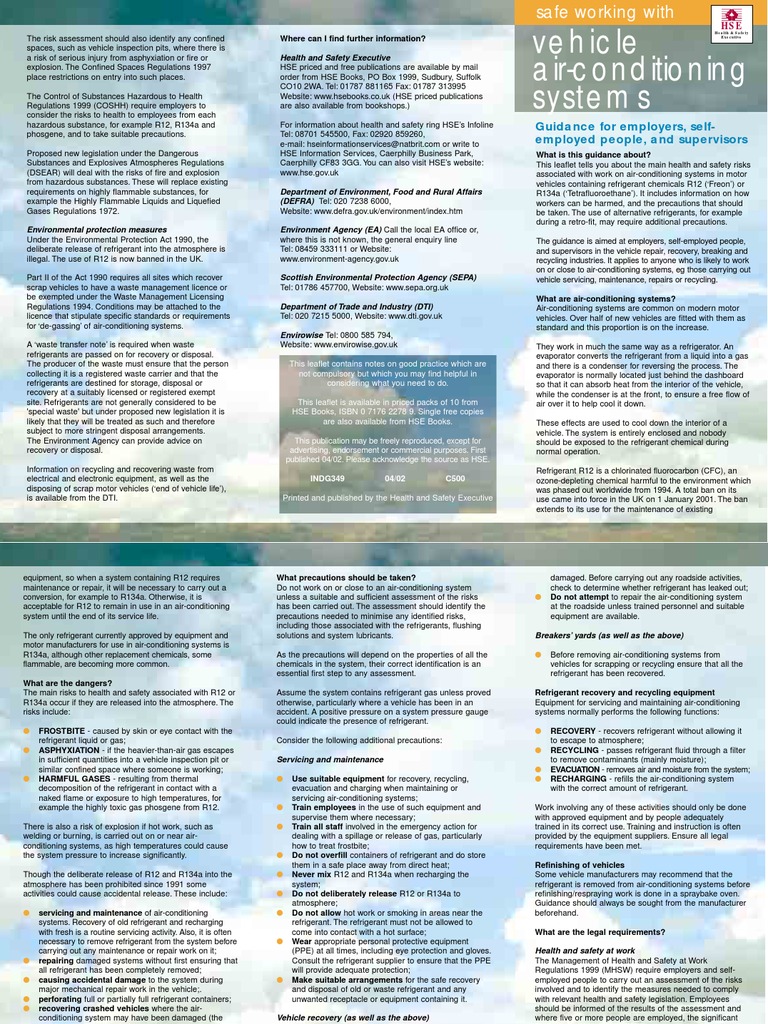 Air Conditioning Safety Guidelines for Vehicles | PDF | Air ...