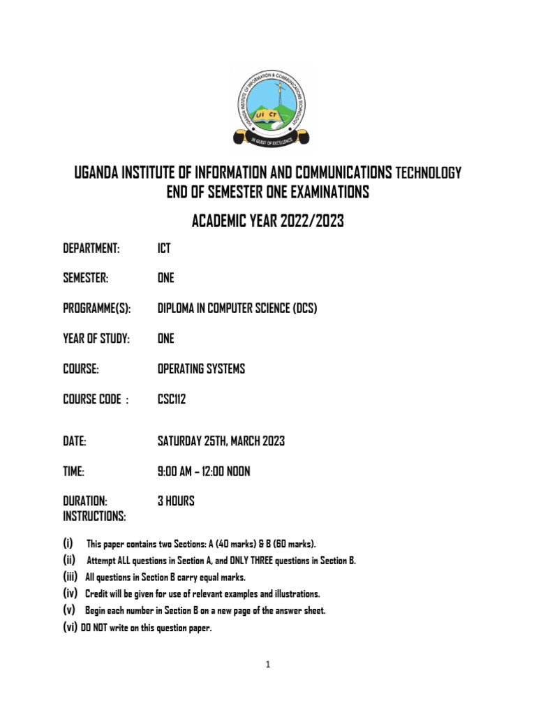 Operating Systems Exam Paper 2023 | PDF | Process (Computing ...