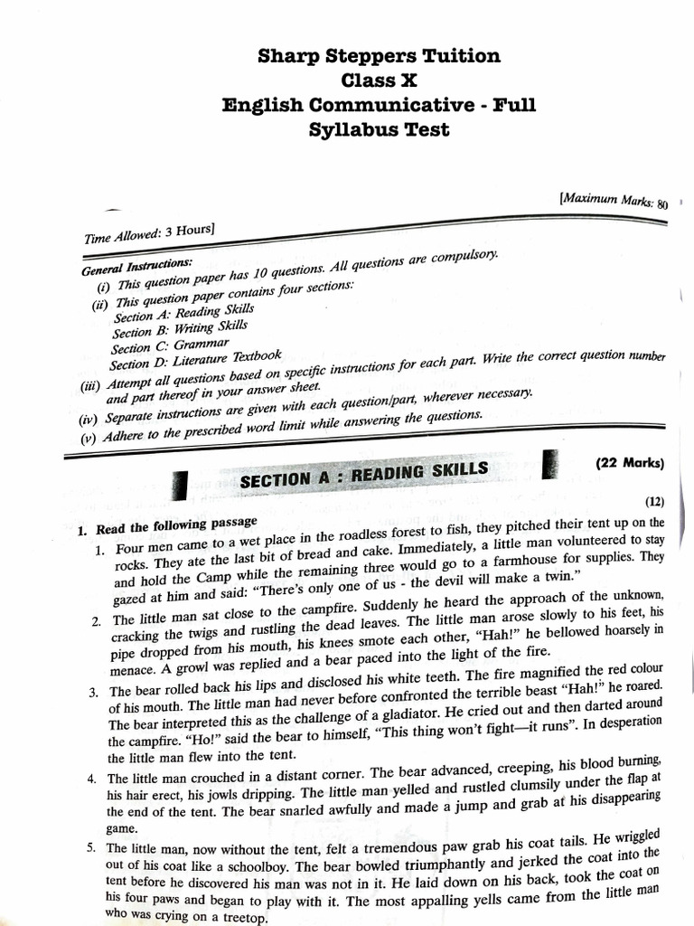 Class X English Communicative Test Paper | PDF