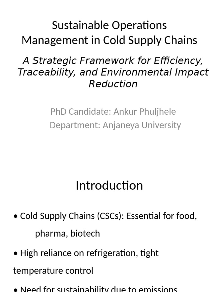 Sustainable Cold Supply Chain Final | PDF