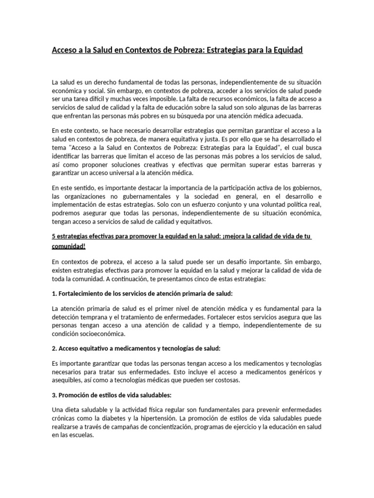 Acceso A La Salud en Contextos de Pobreza | PDF | Pobreza | Pobreza e ...