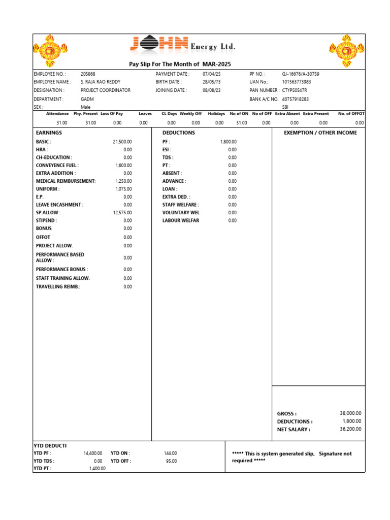 March 2025 Pay Slip for S. Raja Rao Reddy | PDF | Government Finances ...