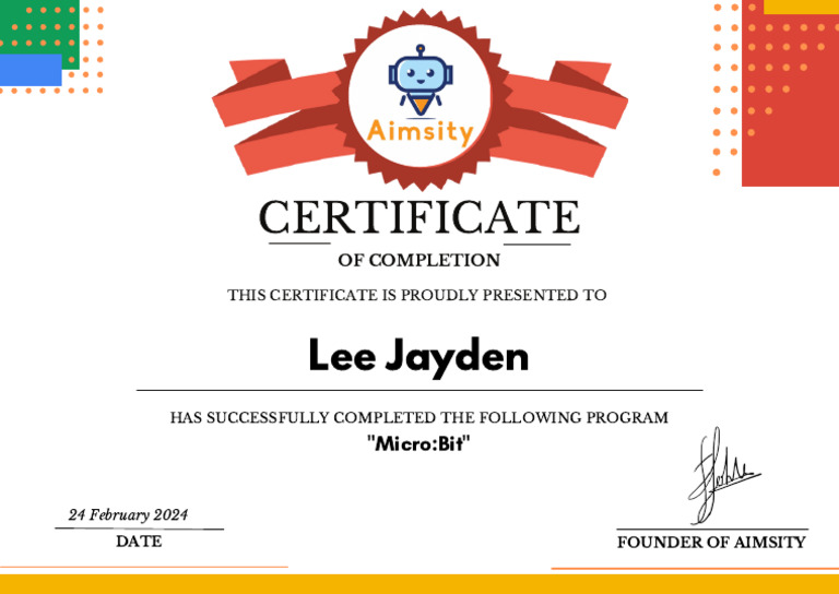 Micro:Bit Program Completion Certificate | PDF