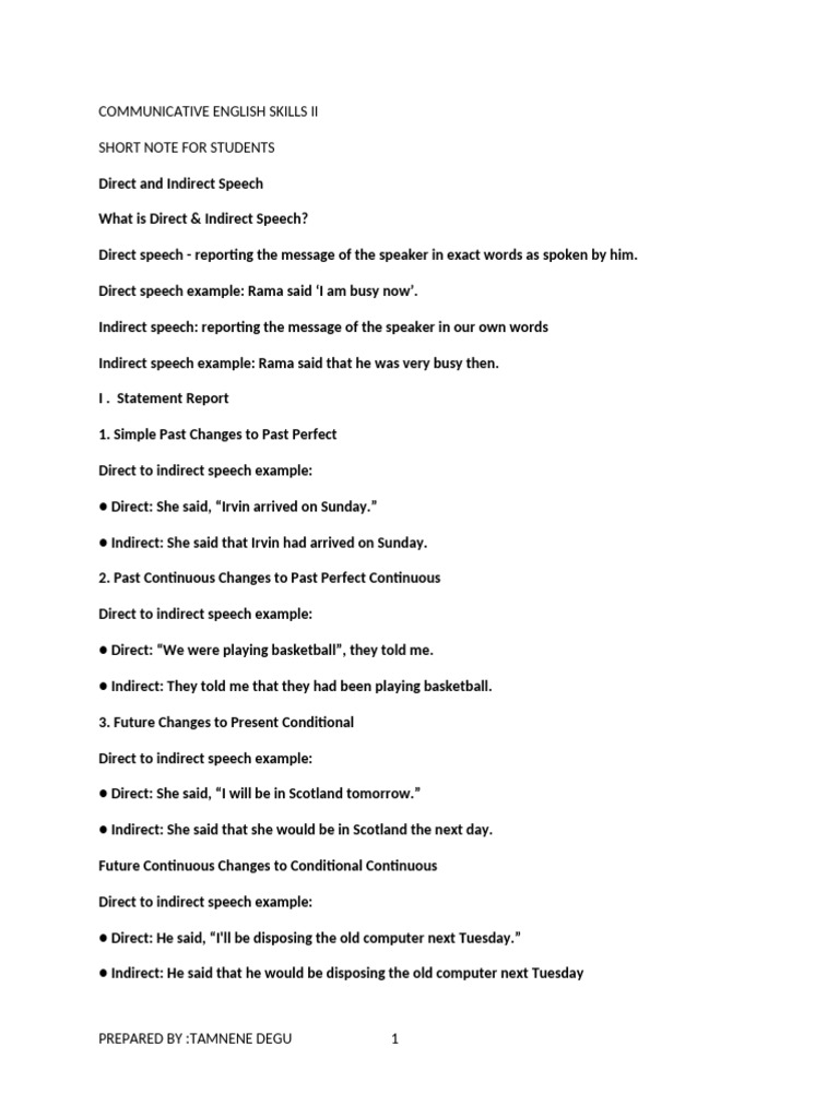 Direct and Indirect Speech Guide | PDF | Question | Syntax