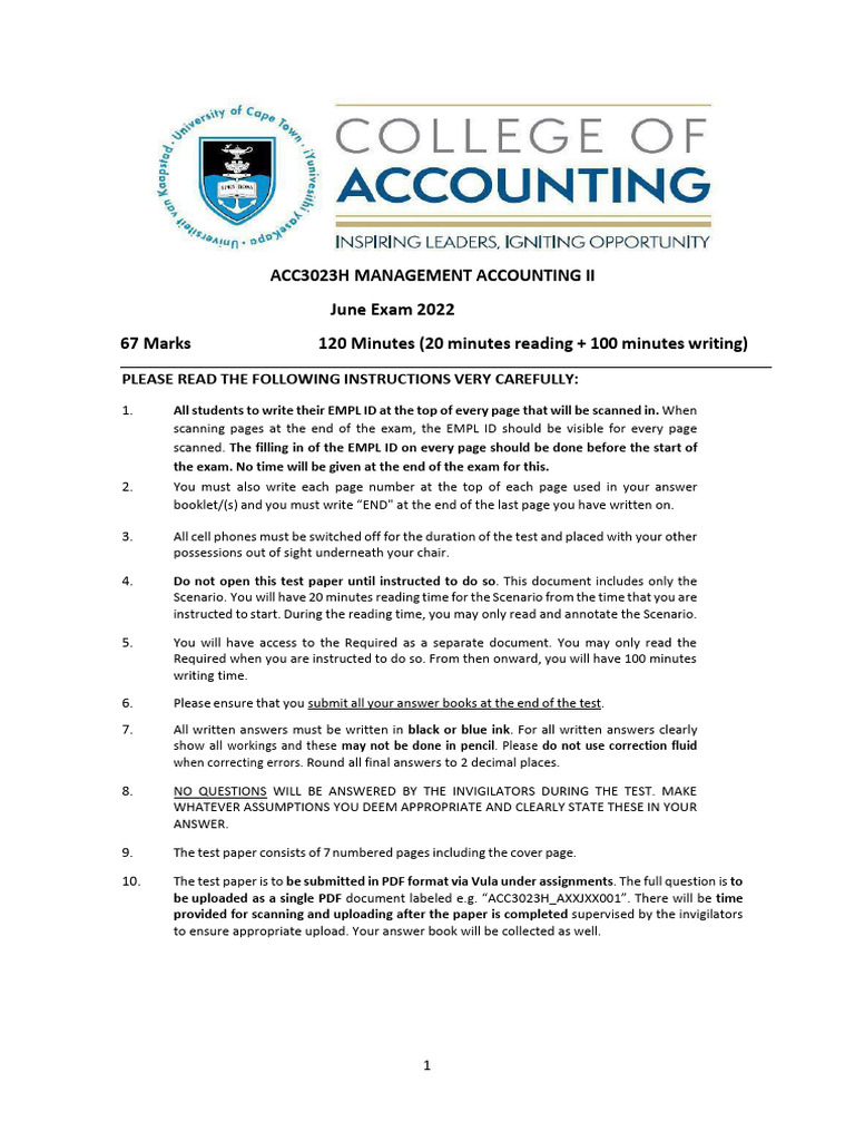 ACC3023H Management Accounting Exam 2022 | PDF | Cost Of Living | Pricing