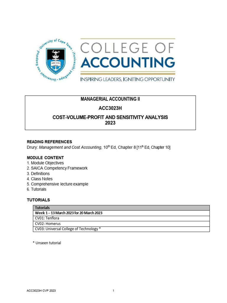 ACC3023H CVP Module 2023 Finalv3 | PDF | Sensitivity Analysis ...