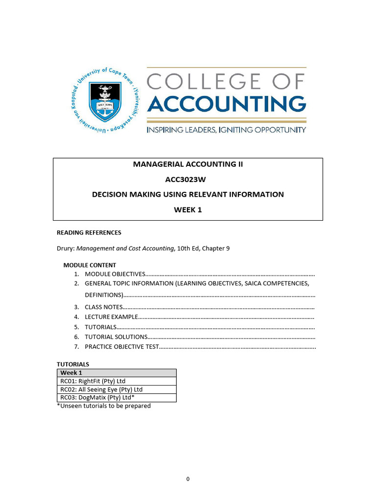 ACC3023W Advanced Relevant Costing 2024 | PDF | Opportunity Cost | Cost