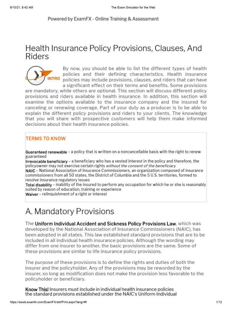 Health Insurance Provisions Overview | PDF | Deductible | Insurance
