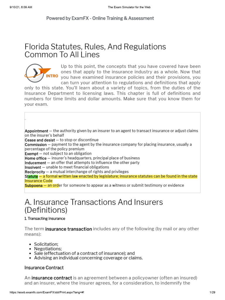 Florida Insurance Regulations Overview | PDF | Reinsurance | Insurance