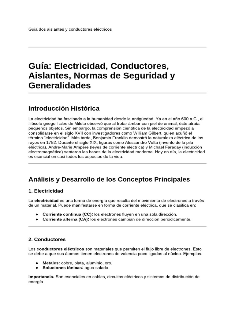 Guía de Aislantes y Conductores Eléctricos | PDF | Electricidad ...