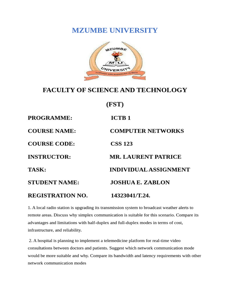 CSS 123 Individual Assignment-1 | PDF | Duplex (Telecommunications ...