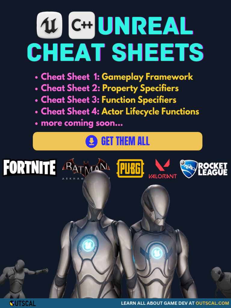 Unreal Engine Cheat Sheets - 1 To 4 - by Outscal | PDF