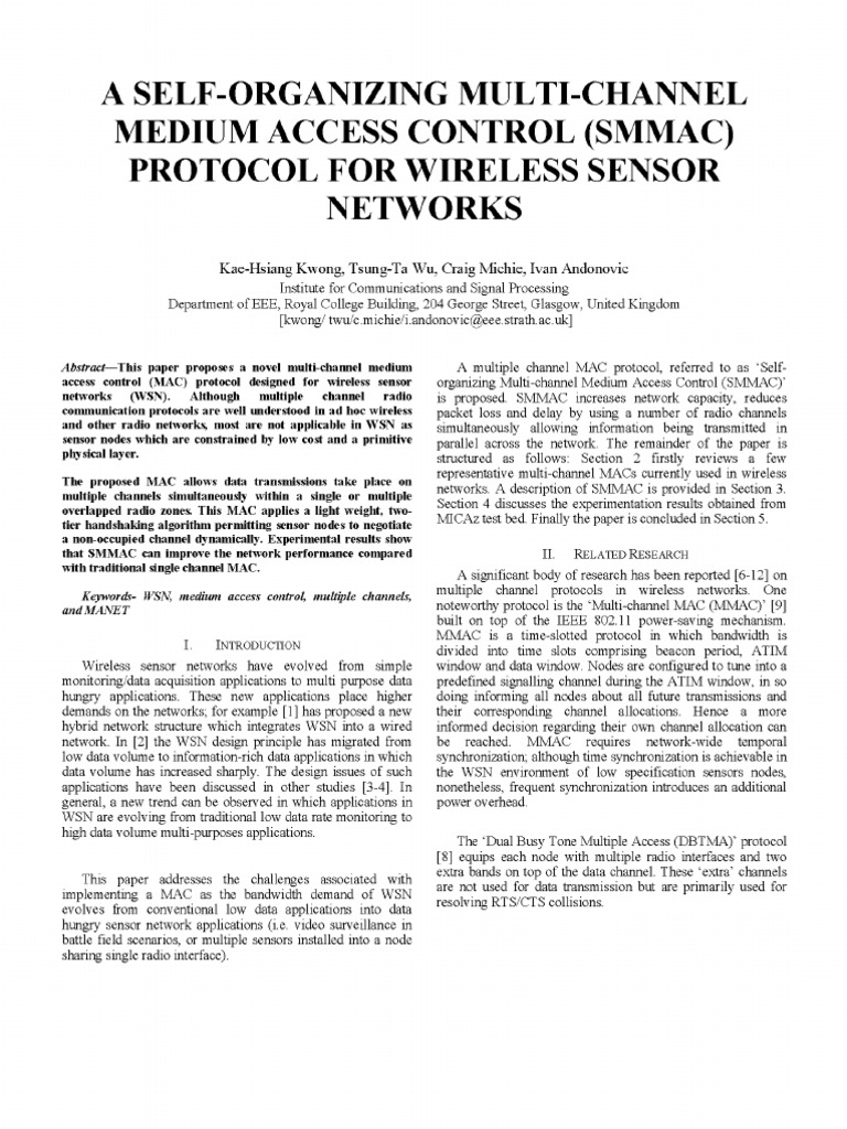 SMMAC Protocol for Wireless Sensor Networks | PDF | Wireless Sensor ...