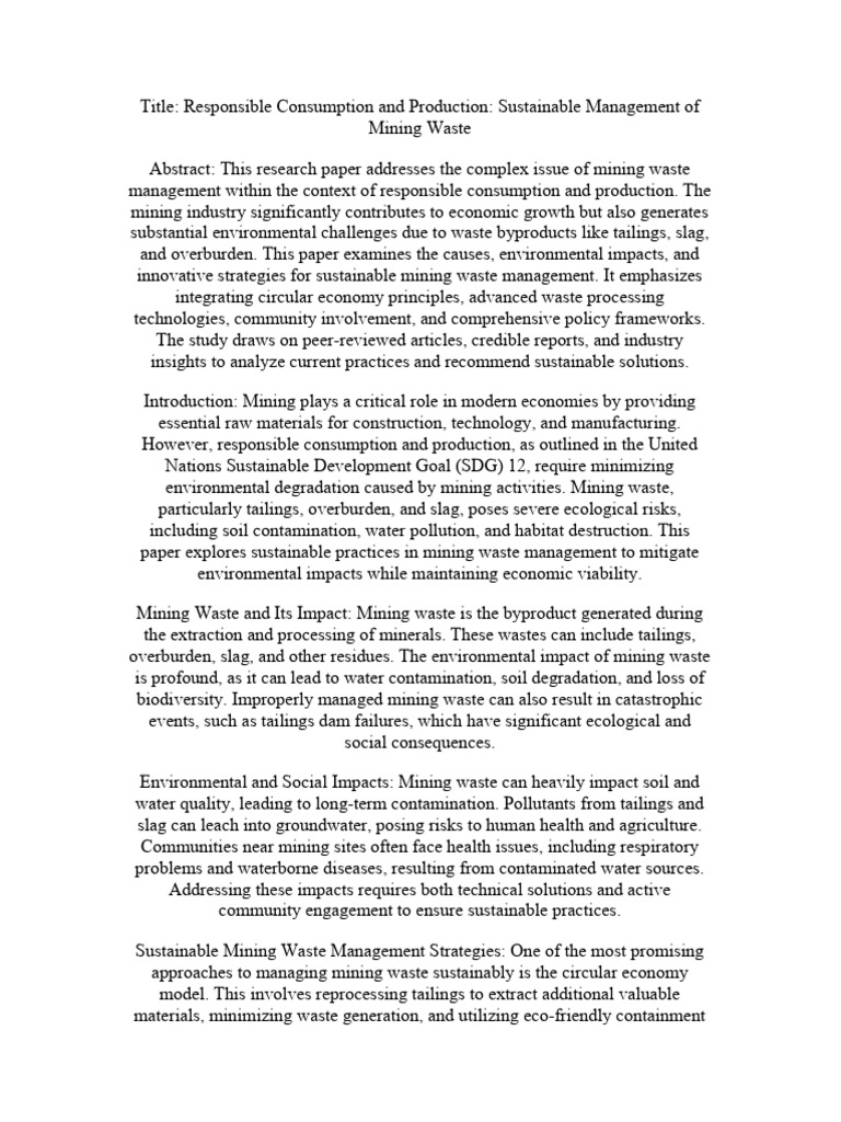 SDG Pre Made Research Paper | PDF | Sustainability | Waste Management