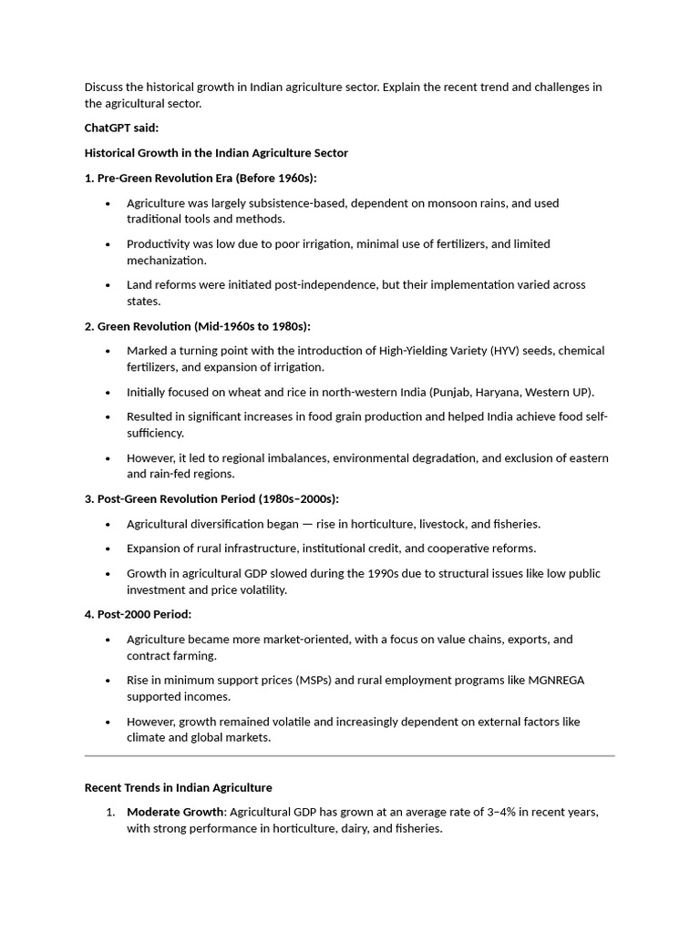 Growth and Challenges in Indian Agriculture | PDF | Agriculture | Food ...