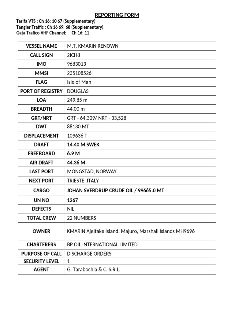 Vessel Reporting Format Details | PDF