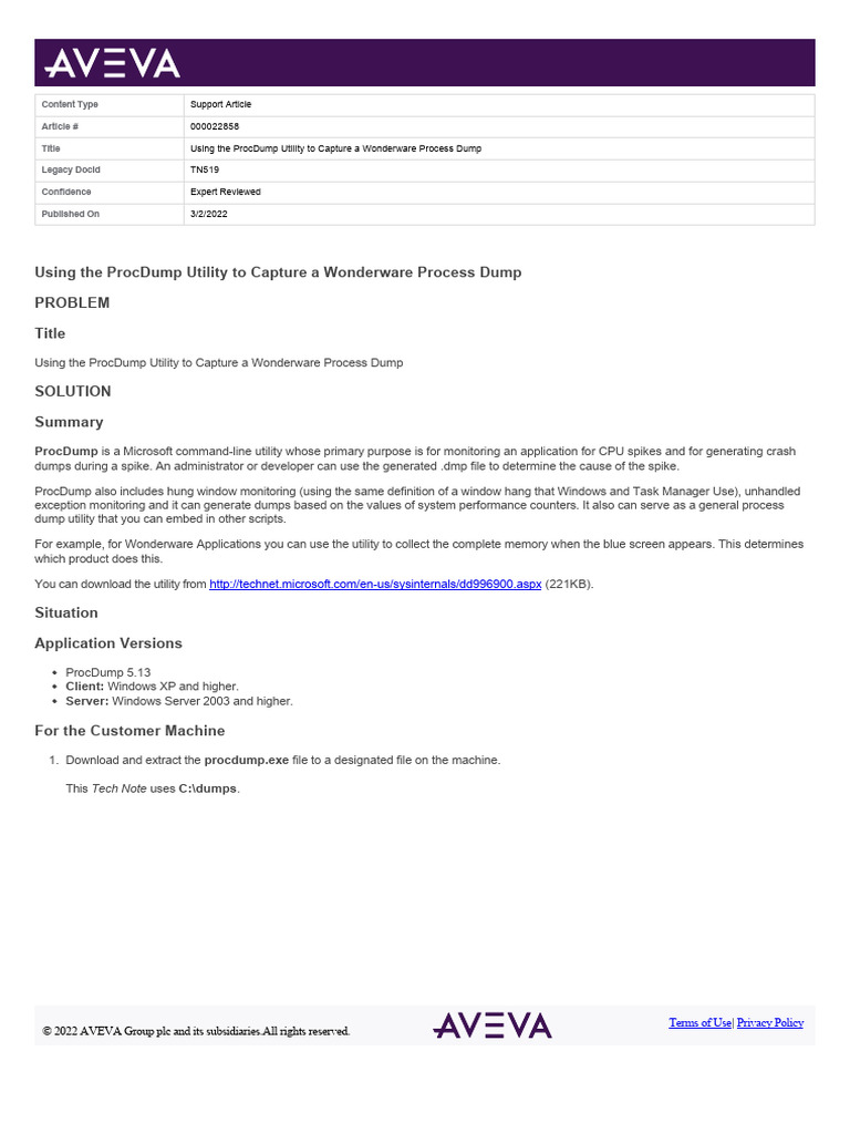 ProcDump for Wonderware Process Dumps | PDF | Computer Architecture ...