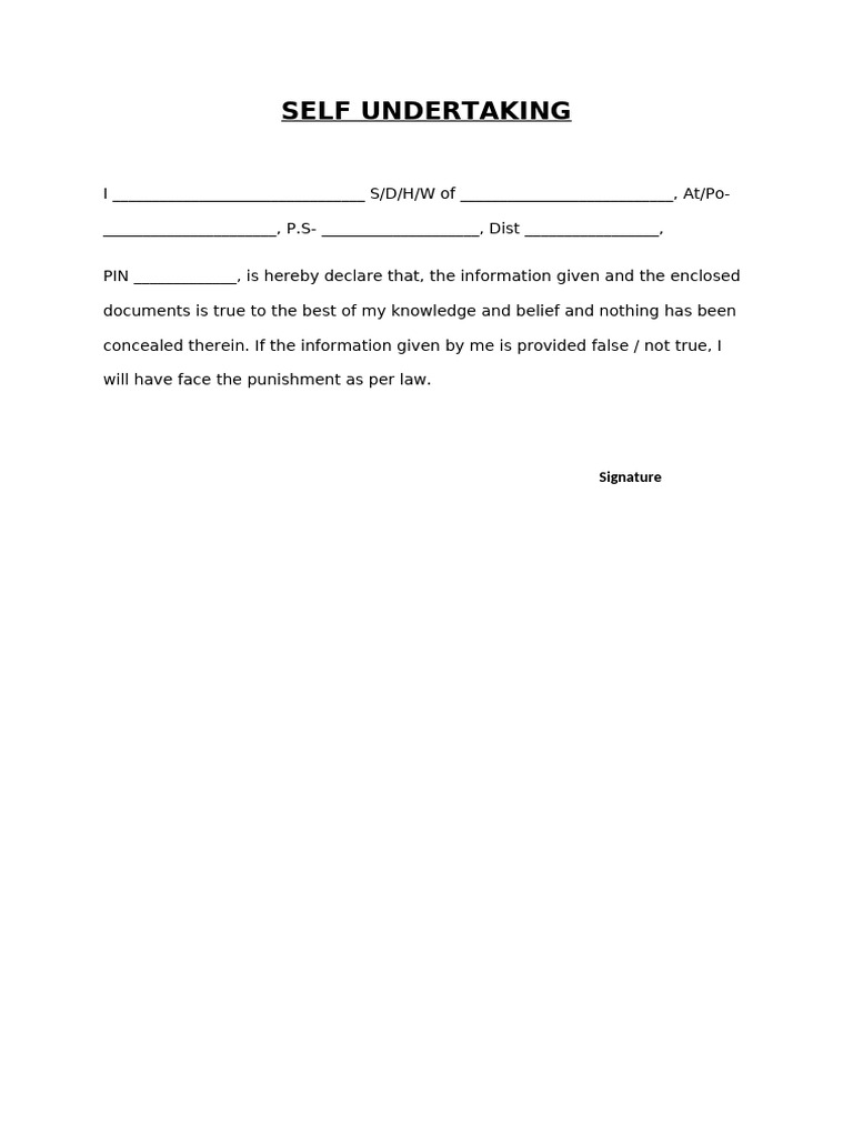 Self Undertaking Declaration Form | PDF