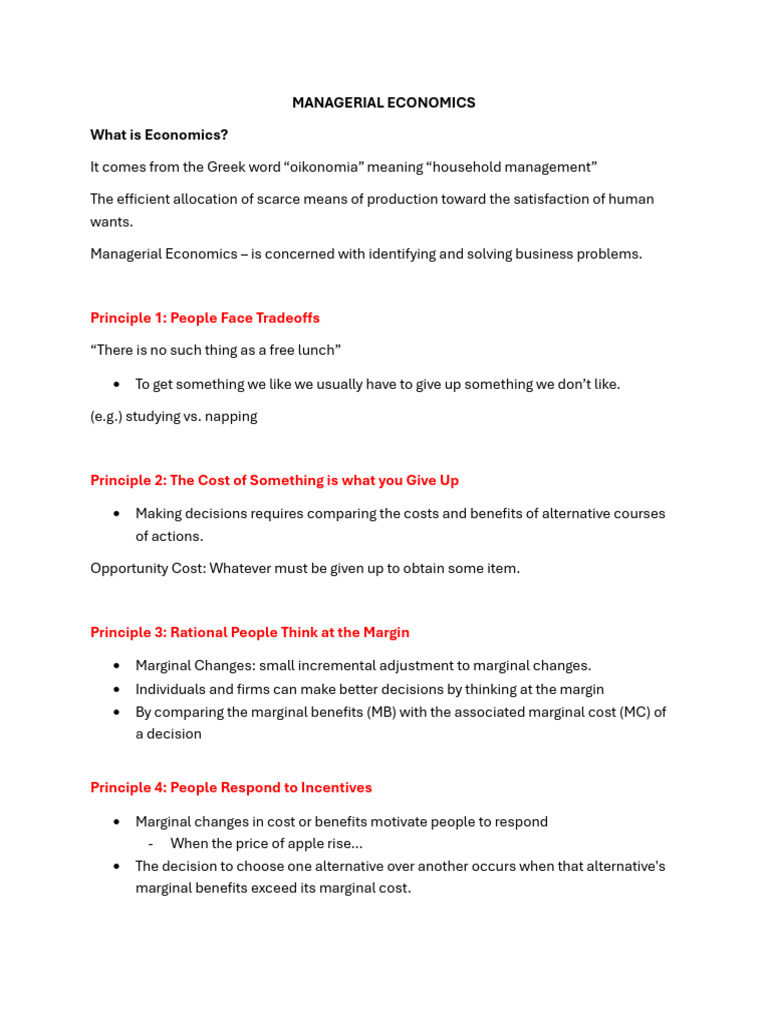 Managerial Economics - Principles and Concepts Reviewer | PDF ...